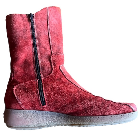 Aquatalia Wedge Boots Red Suede Side Zip Mid Calf Size 7.5 - Picture 2 of 7